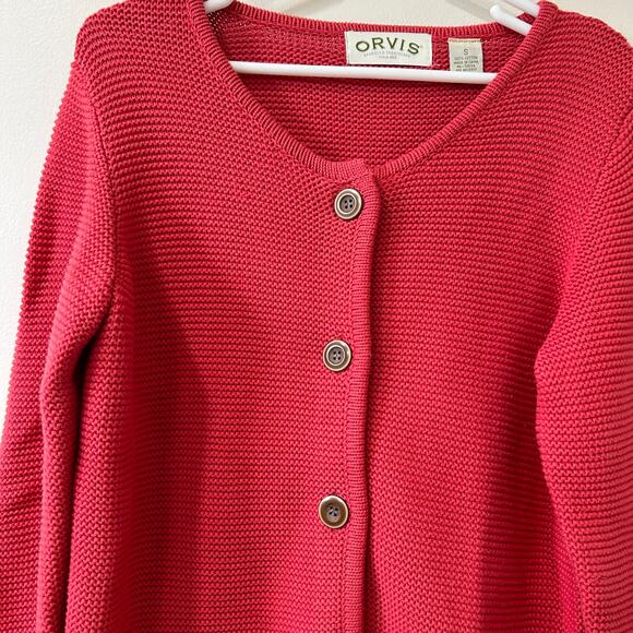 Orvis Womens Sz Small Coral Pink 100% Cotton Chunky Cardigan Sweater Cottage - Picture 2 of 4